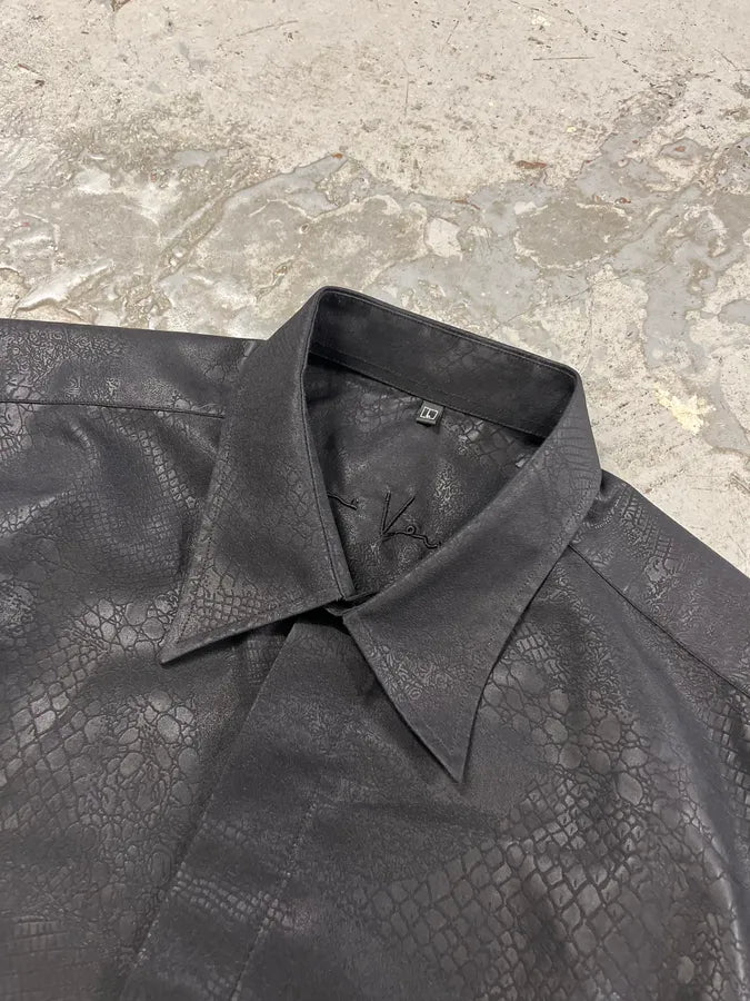 2000s Versace Crocodile Effect Black Shirt wiwZpvU 5