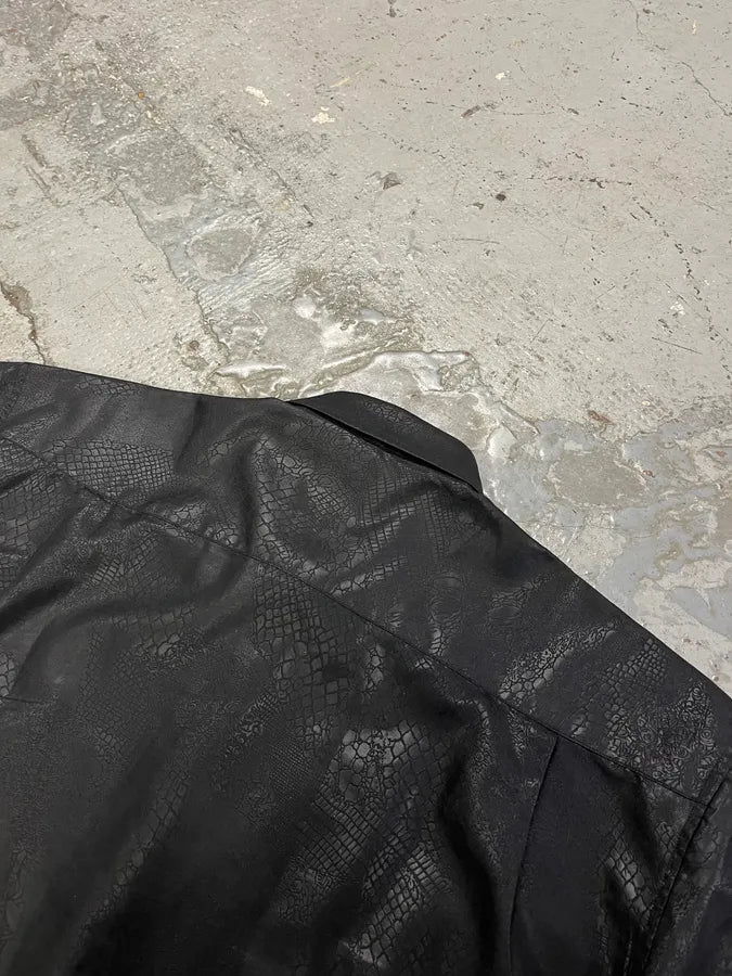 2000s Versace Crocodile Effect Black Shirt wiwZpvU 8
