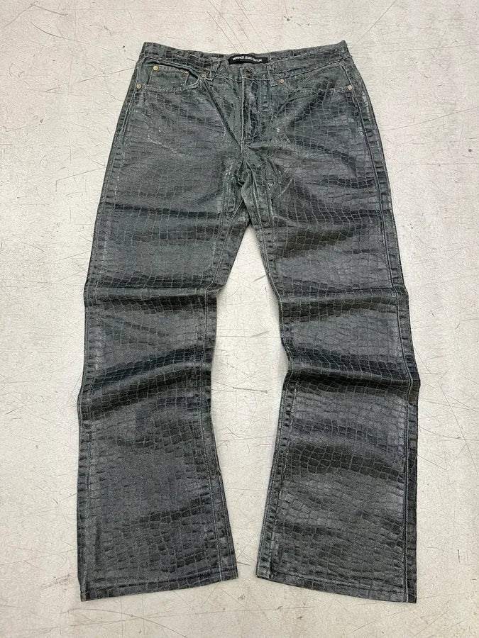 2000s Versace Crocodile Effect Waxed Dark Grey Denim Jeans QgOHbMQ 0