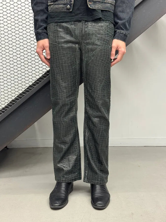 2000s Versace Crocodile Effect Waxed Dark Grey Denim Jeans QgOHbMQ 1