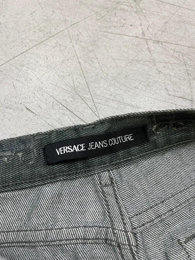 2000s Versace Crocodile Effect Waxed Dark Grey Denim Jeans QgOHbMQ 11