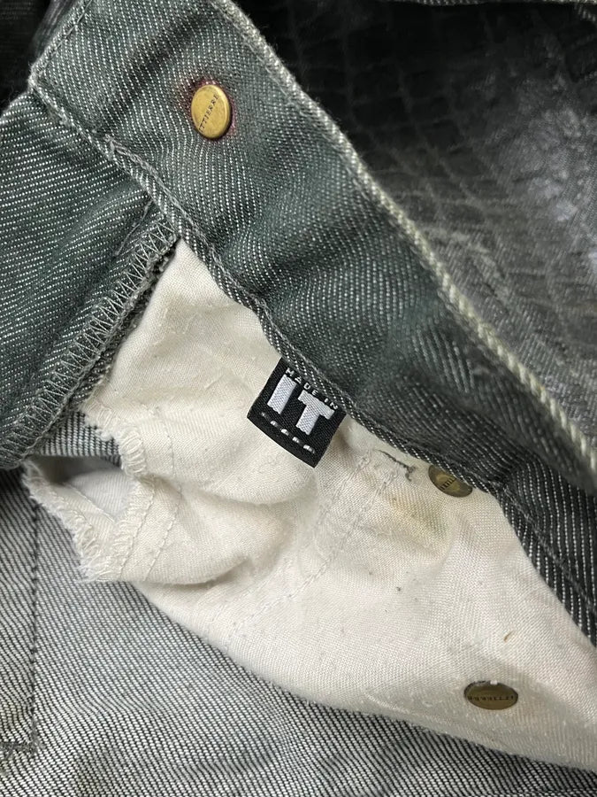 2000s Versace Crocodile Effect Waxed Dark Grey Denim Jeans QgOHbMQ 14