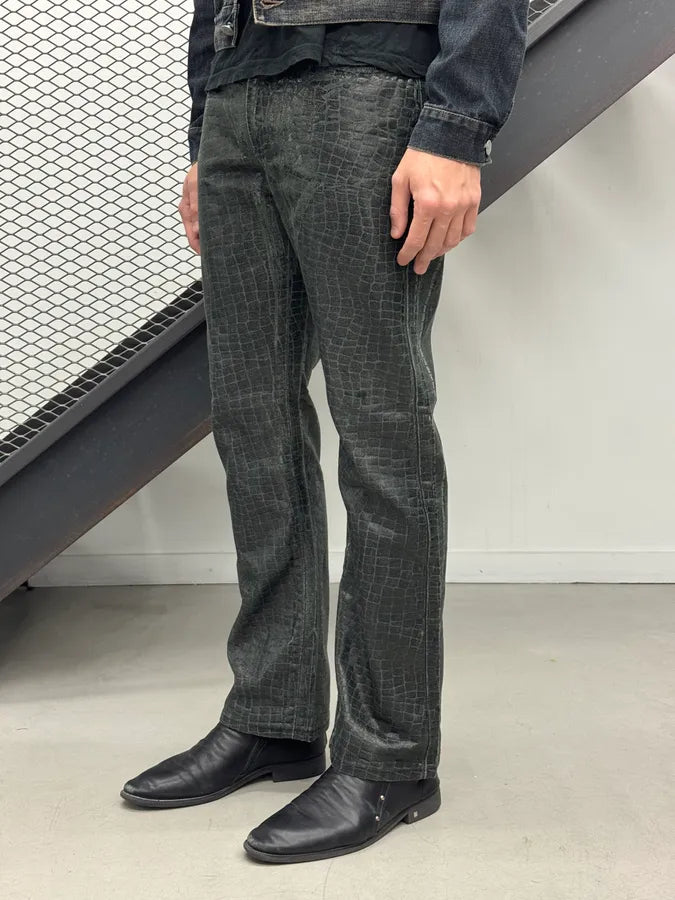2000s Versace Crocodile Effect Waxed Dark Grey Denim Jeans QgOHbMQ 2