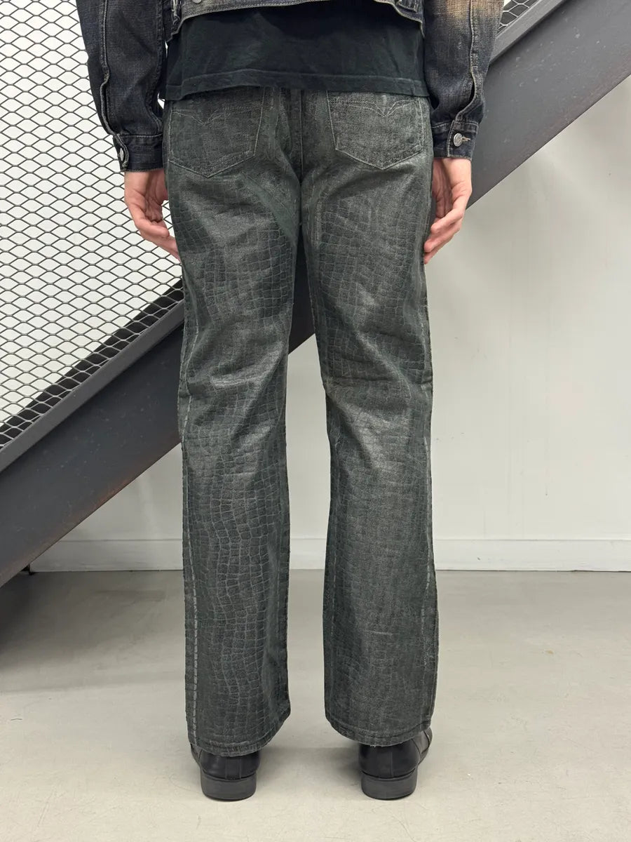2000s Versace Crocodile Effect Waxed Dark Grey Denim Jeans QgOHbMQ 3
