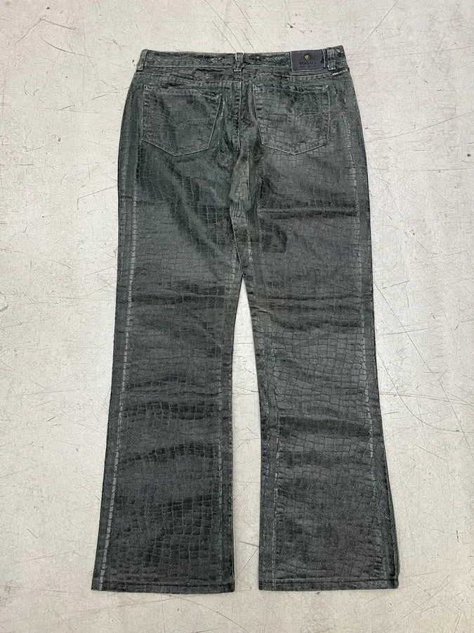 2000s Versace Crocodile Effect Waxed Dark Grey Denim Jeans QgOHbMQ 6
