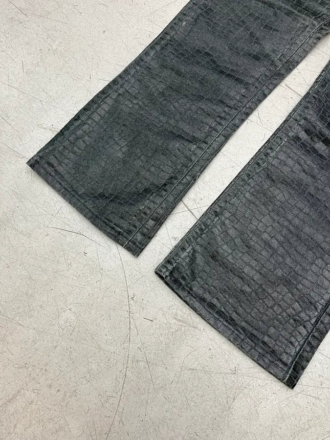 2000s Versace Crocodile Effect Waxed Dark Grey Denim Jeans QgOHbMQ 7
