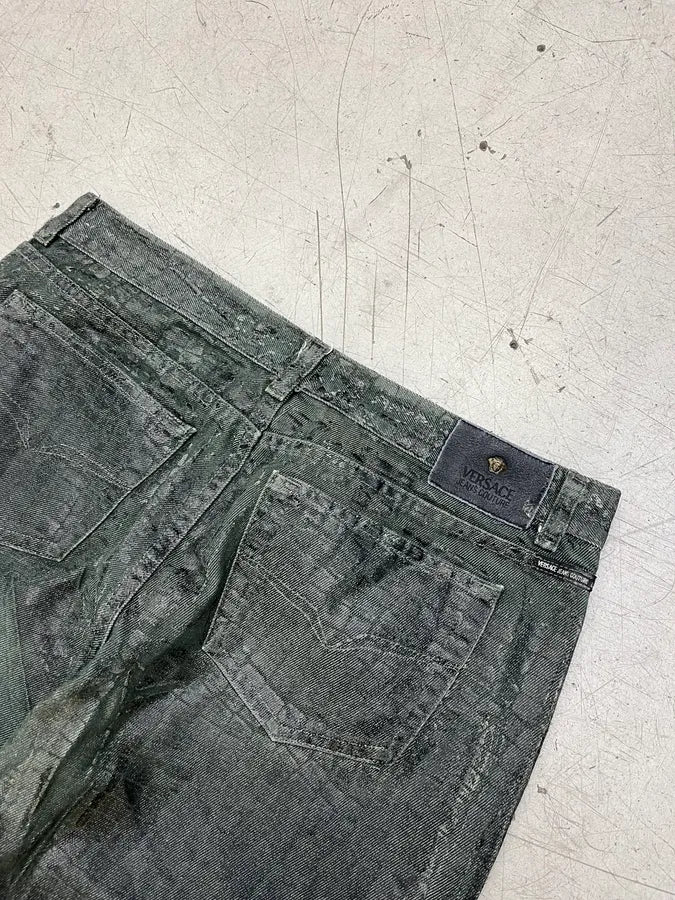 2000s Versace Crocodile Effect Waxed Dark Grey Denim Jeans QgOHbMQ 8