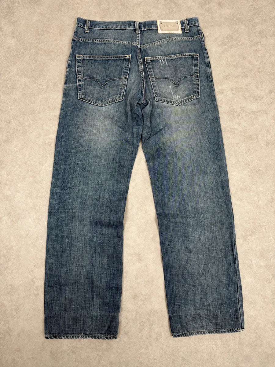 2000s Versace Distressed Blue Denim Jeans njHtyUb 1