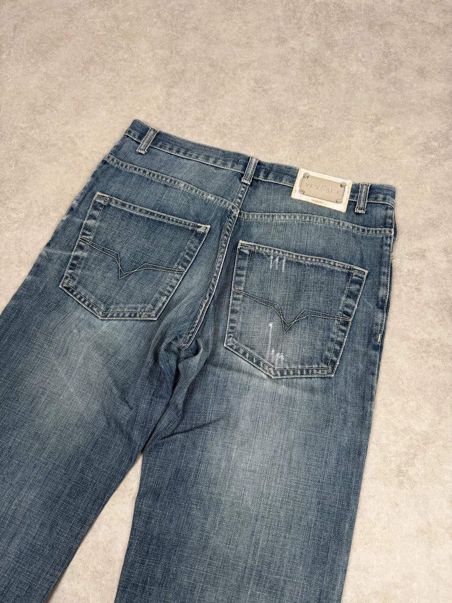2000s Versace Distressed Blue Denim Jeans njHtyUb 4