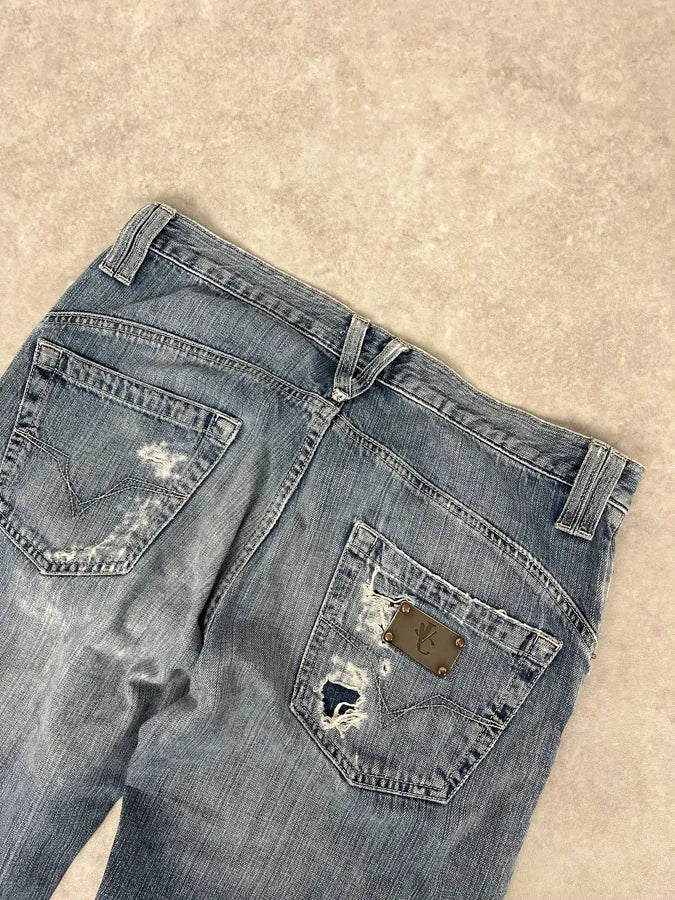 2000s Versace Blue Distressed Rebel Denim Jeans wPXwwPi 7