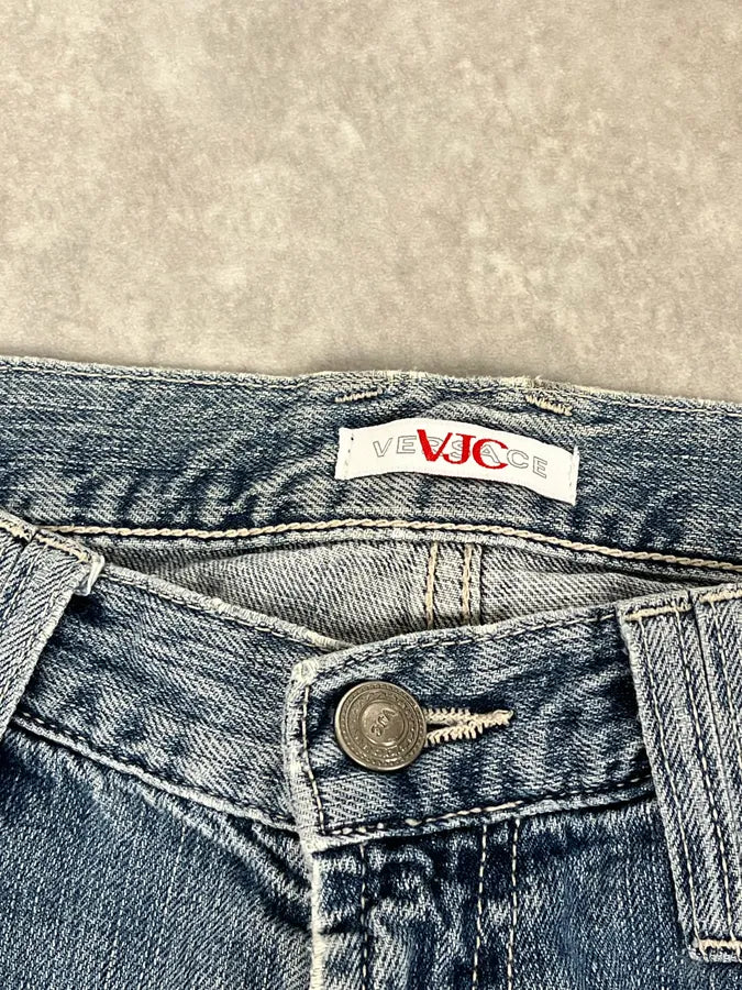 2000s Versace Blue Distressed Rebel Denim Jeans wPXwwPi 8