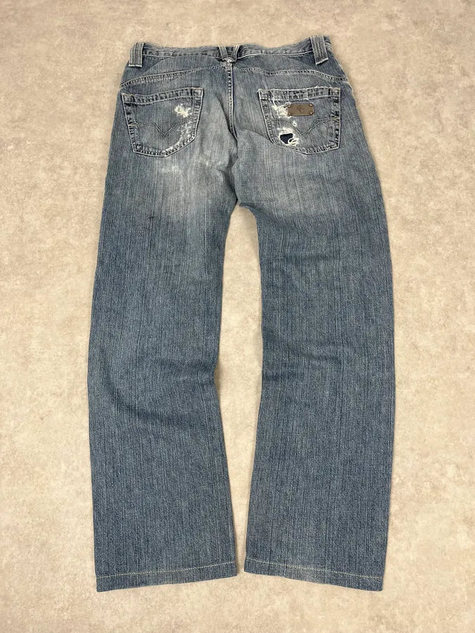 2000s Versace Blue Distressed Rebel Denim Jeans wPXwwPi 6