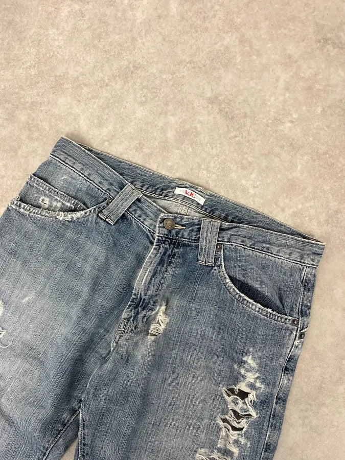 2000s Versace Blue Distressed Rebel Denim Jeans wPXwwPi 5