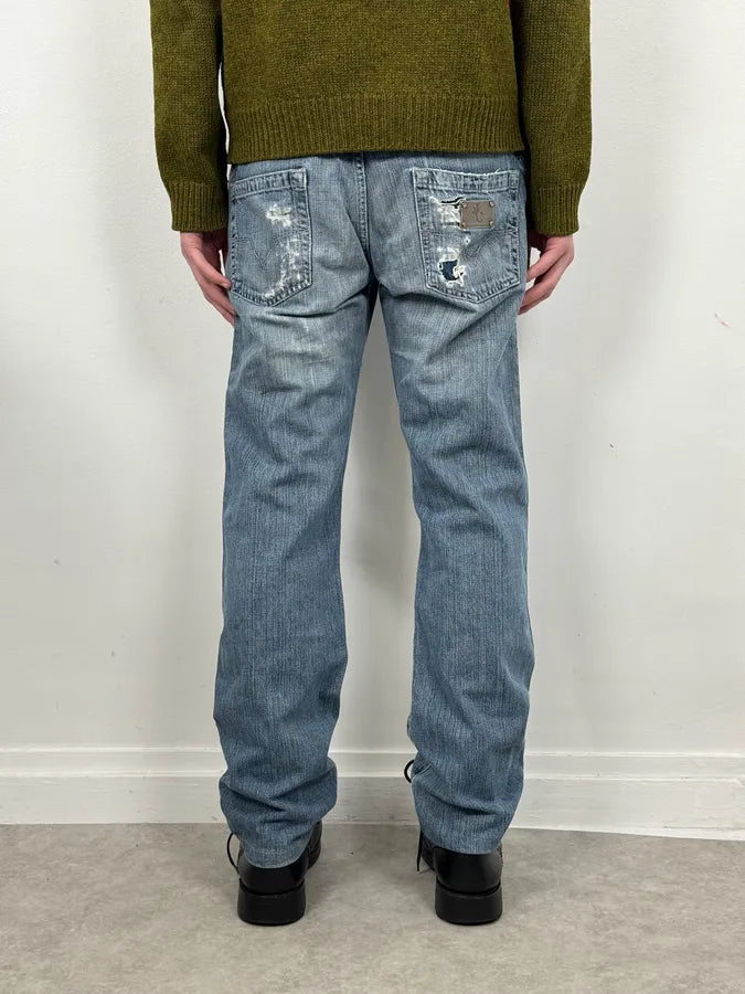 2000s Versace Blue Distressed Rebel Denim Jeans wPXwwPi 2