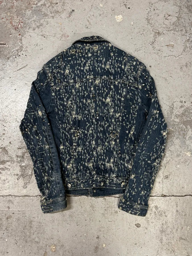 2000s Versace Distressed Studded Blue Denim Jacket IifacqW 5