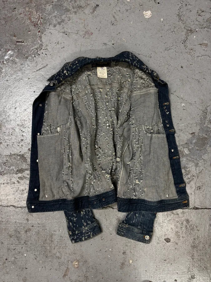 2000s Versace Distressed Studded Blue Denim Jacket IifacqW 6