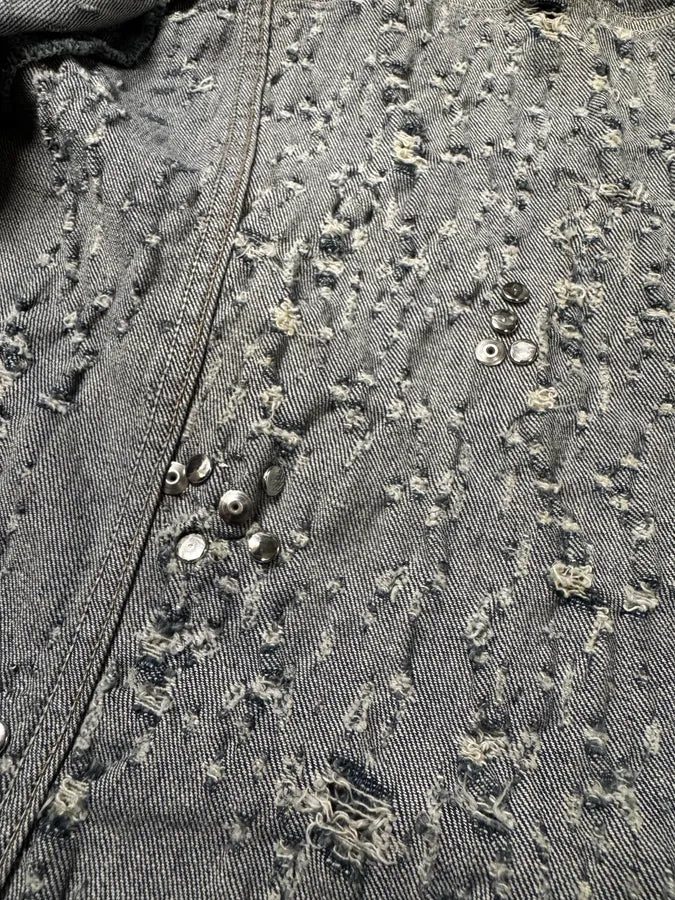 2000s Versace Distressed Studded Blue Denim Jacket IifacqW 7