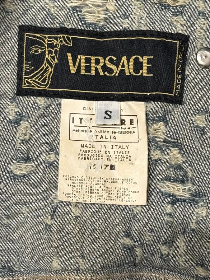 2000s Versace Distressed Studded Blue Denim Jacket IifacqW 8