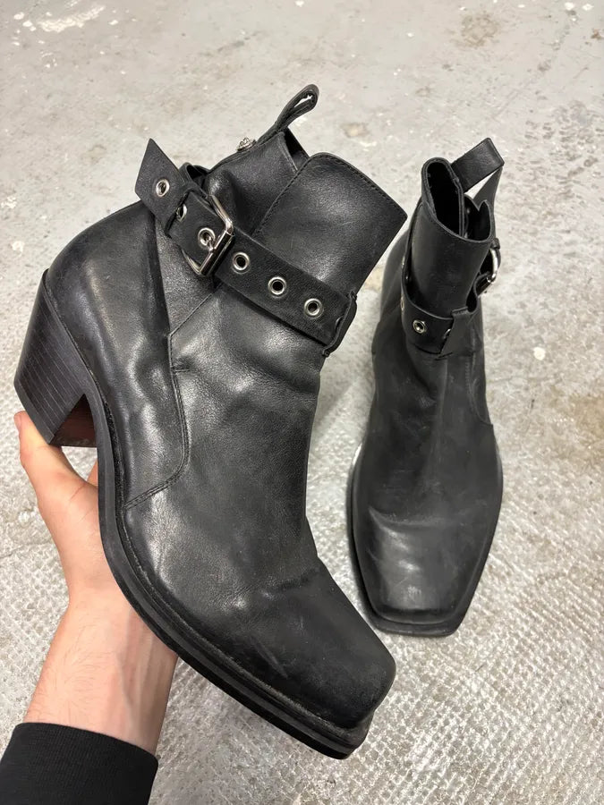 2000s Versace Eyeled Black Leather Boots (44eu/us10) HUJKBYe 0