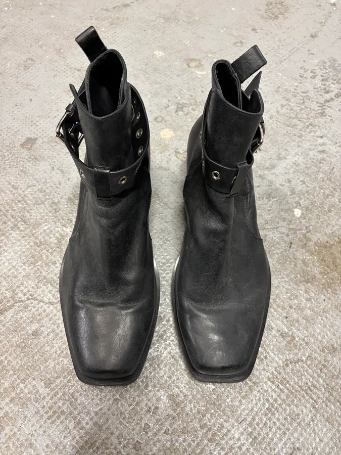2000s Versace Eyeled Black Leather Boots (44eu/us10) HUJKBYe 1