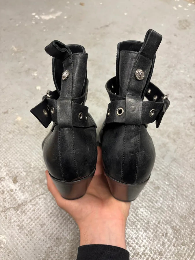 2000s Versace Eyeled Black Leather Boots (44eu/us10) HUJKBYe 6