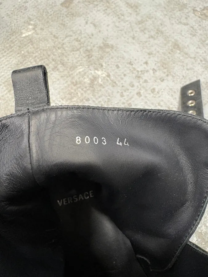 2000s Versace Eyeled Black Leather Boots (44eu/us10) HUJKBYe 8