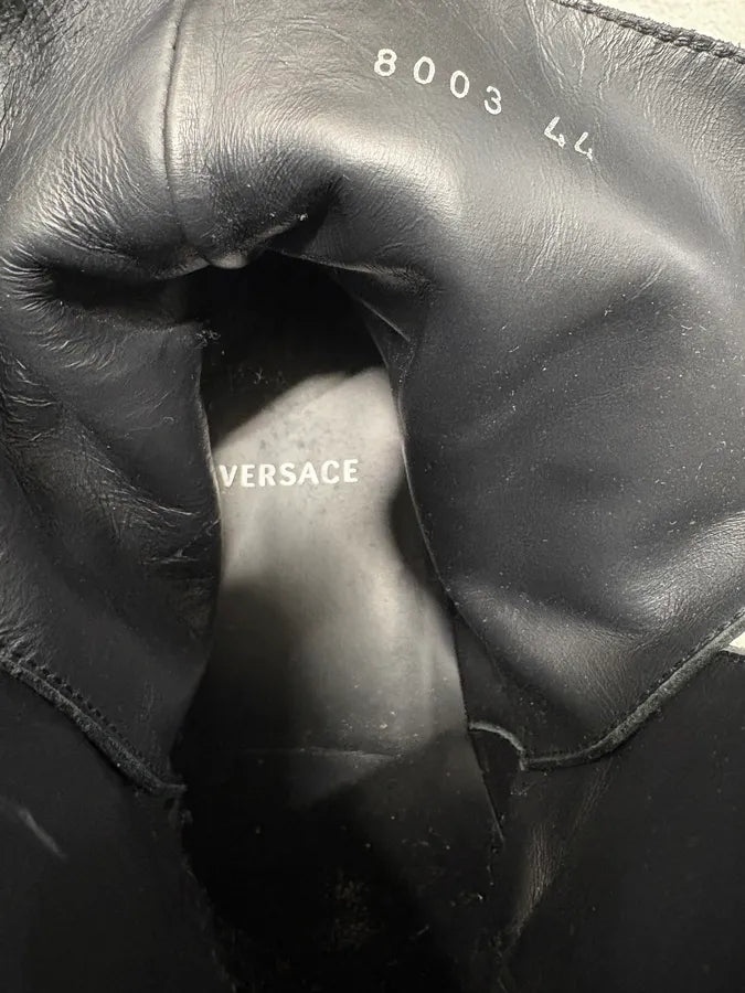 2000s Versace Eyeled Black Leather Boots (44eu/us10) HUJKBYe 9