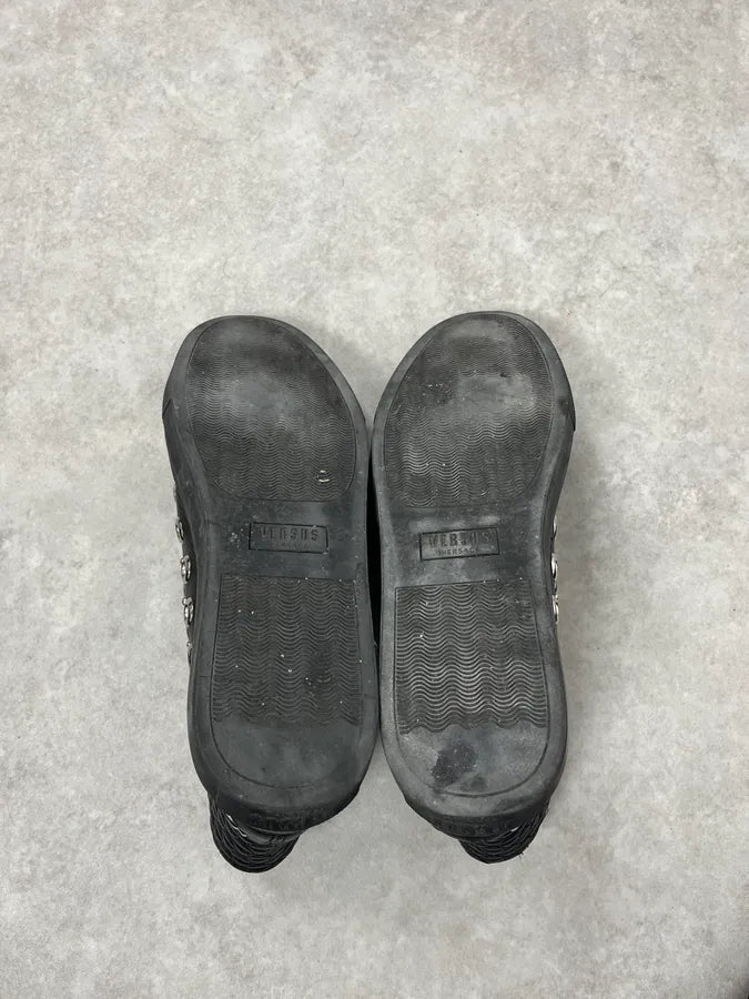 2000s Versace Eyelet Black Leather High Top Shoes QNzWjhY 4