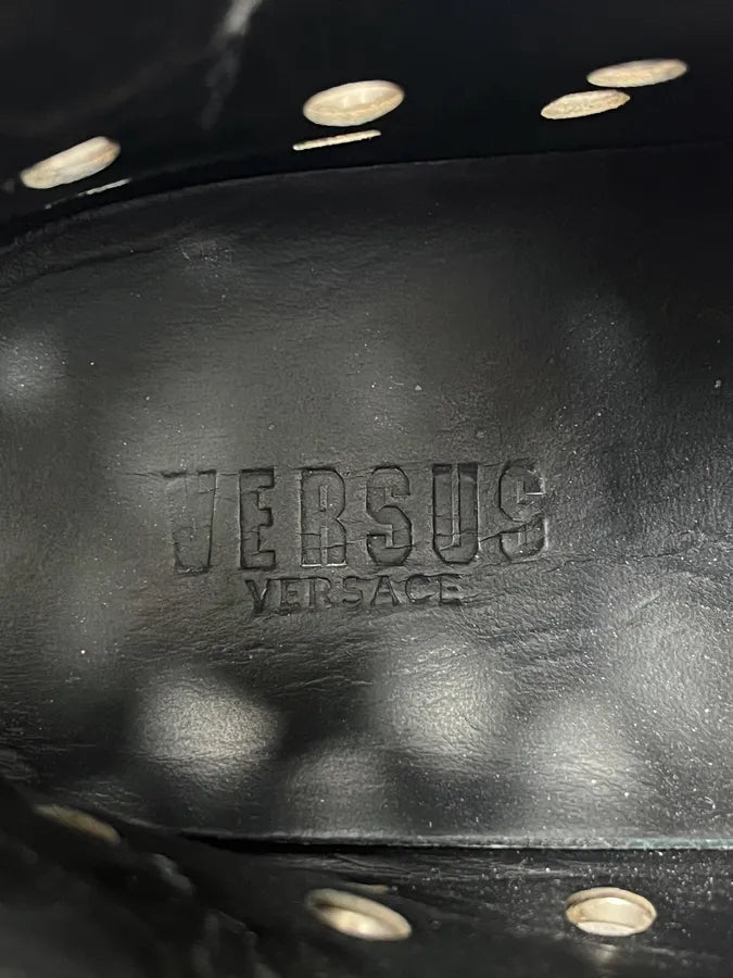 2000s Versace Eyelet Black Leather High Top Shoes QNzWjhY 7