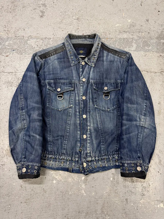 2000s Versace Eyelet Blue Denim Jacket mgtozuS 0