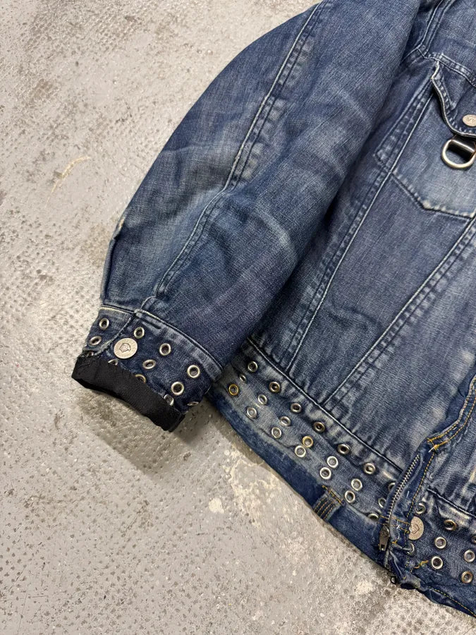 2000s Versace Eyelet Blue Denim Jacket mgtozuS 5