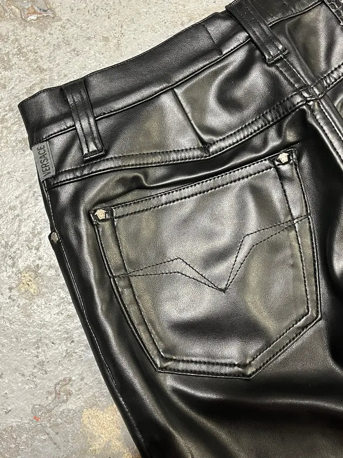 2000s Versace Eco Black Leather Pants VXUVVaP 9