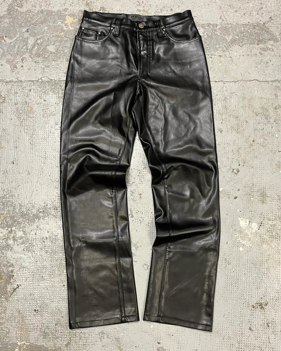 2000s Versace Eco Black Leather Pants VXUVVaP 0
