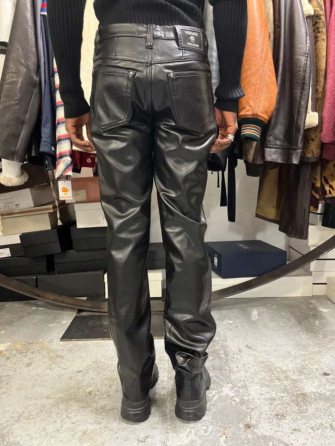 2000s Versace Eco Black Leather Pants VXUVVaP 3