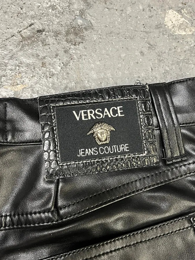 2000s Versace Eco Black Leather Pants VXUVVaP 14
