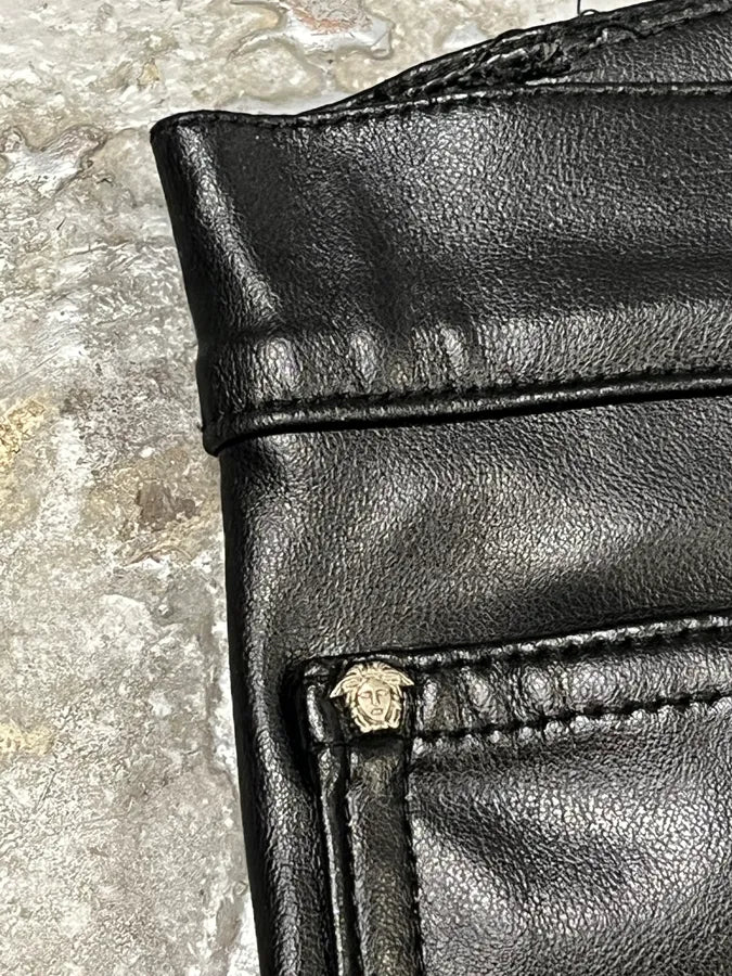 2000s Versace Eco Black Leather Pants VXUVVaP 10