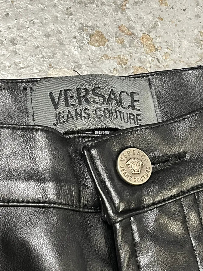 2000s Versace Eco Black Leather Pants VXUVVaP 13