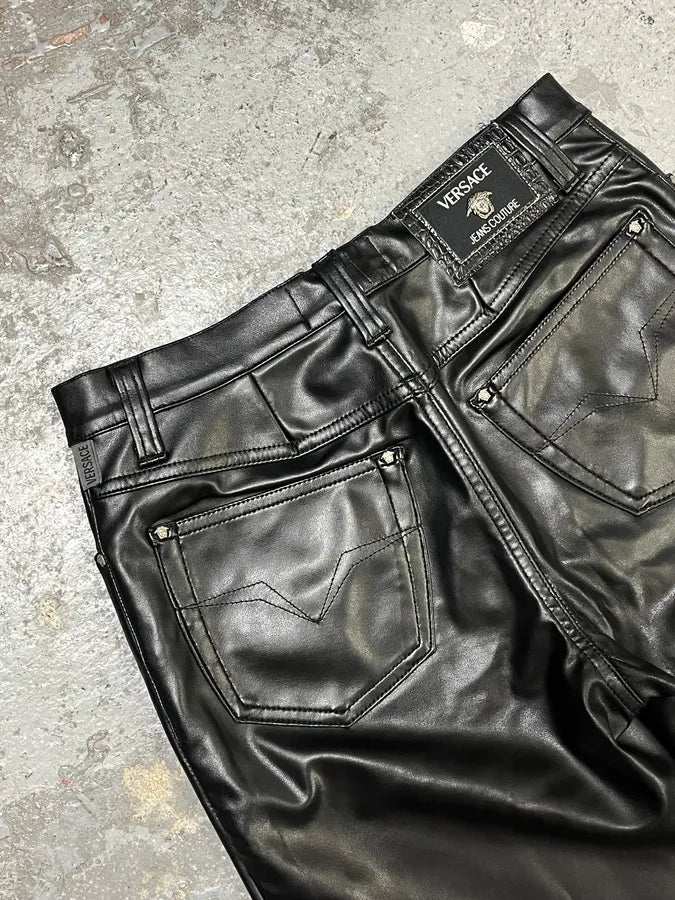2000s Versace Eco Black Leather Pants VXUVVaP 7