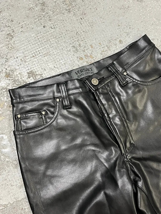 2000s Versace Eco Black Leather Pants VXUVVaP 6