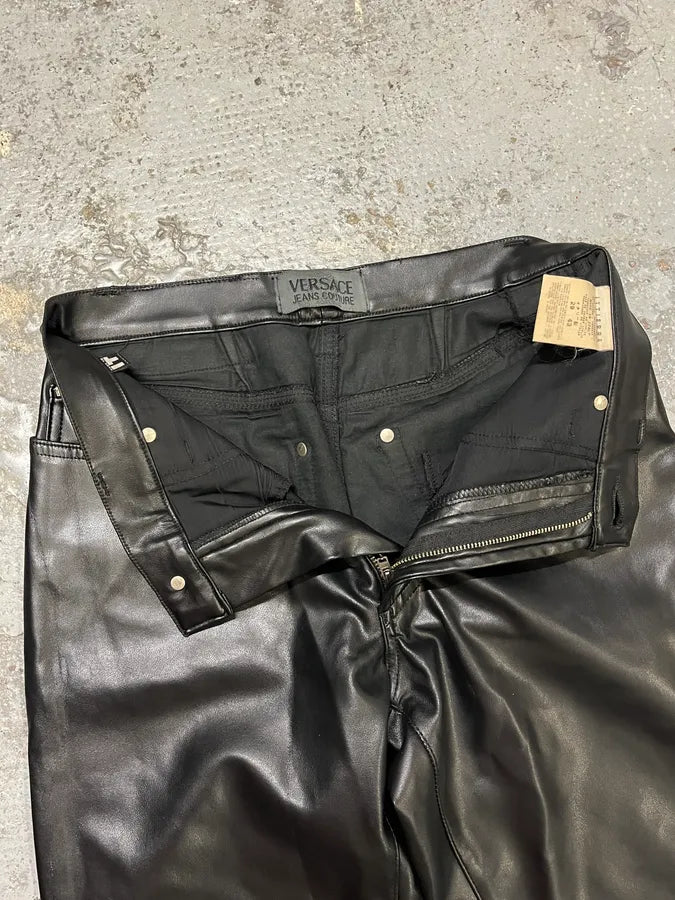 2000s Versace Eco Black Leather Pants VXUVVaP 11