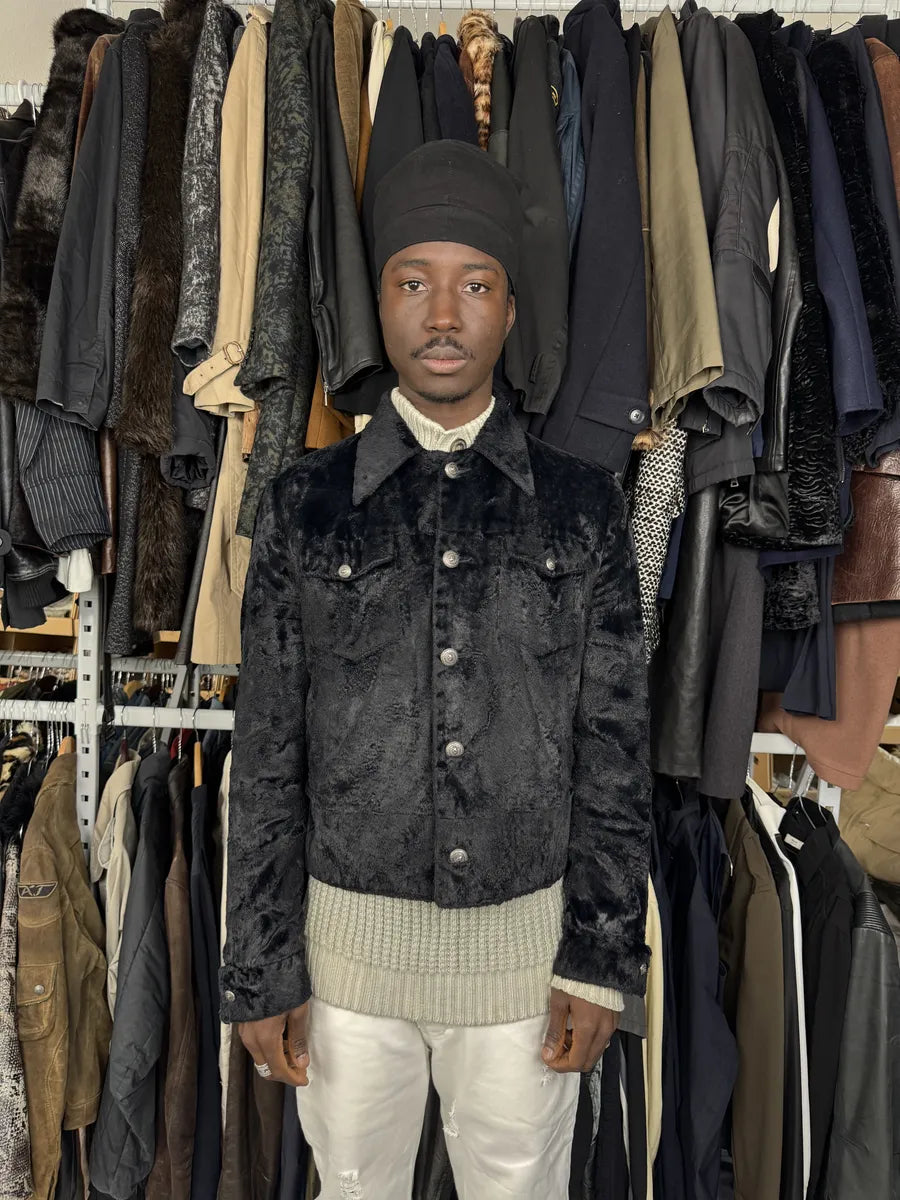 2000s Versace Faux Fur Black Buttoned Jacket OkeGfkc 1
