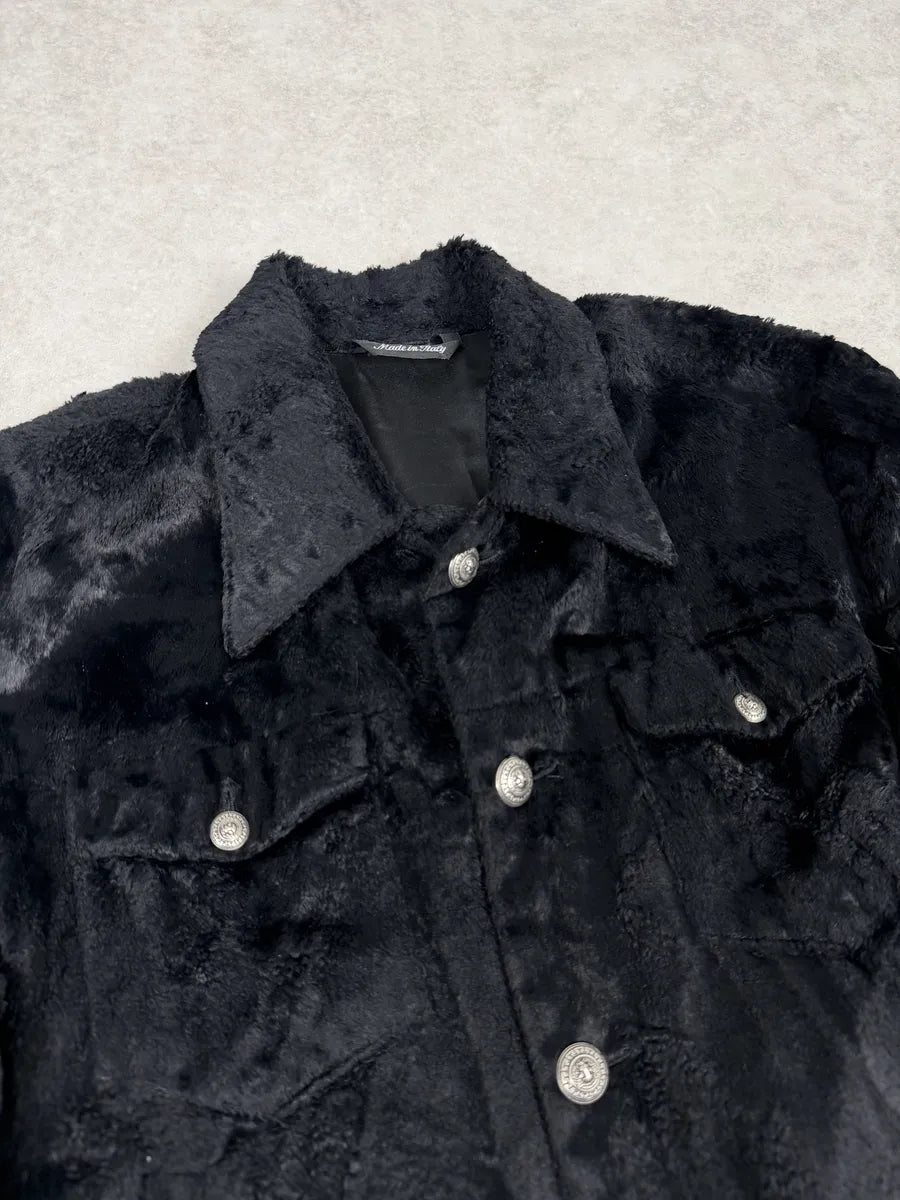 2000s Versace Faux Fur Black Buttoned Jacket OkeGfkc 10