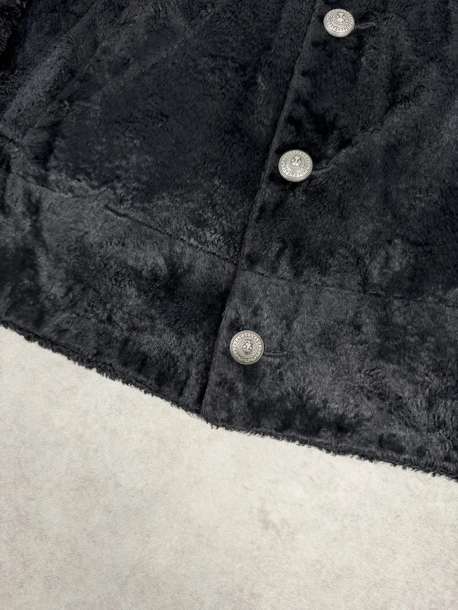 2000s Versace Faux Fur Black Buttoned Jacket OkeGfkc 11