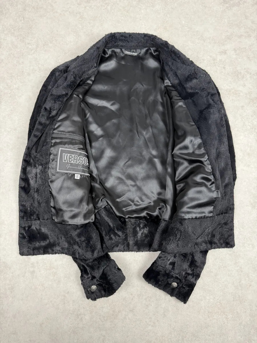 2000s Versace Faux Fur Black Buttoned Jacket OkeGfkc 4