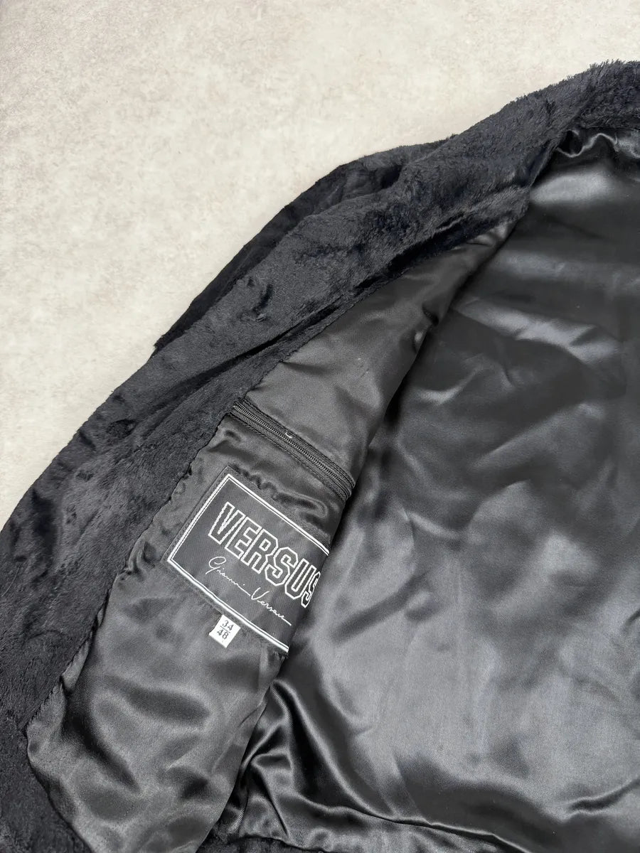 2000s Versace Faux Fur Black Buttoned Jacket OkeGfkc 6