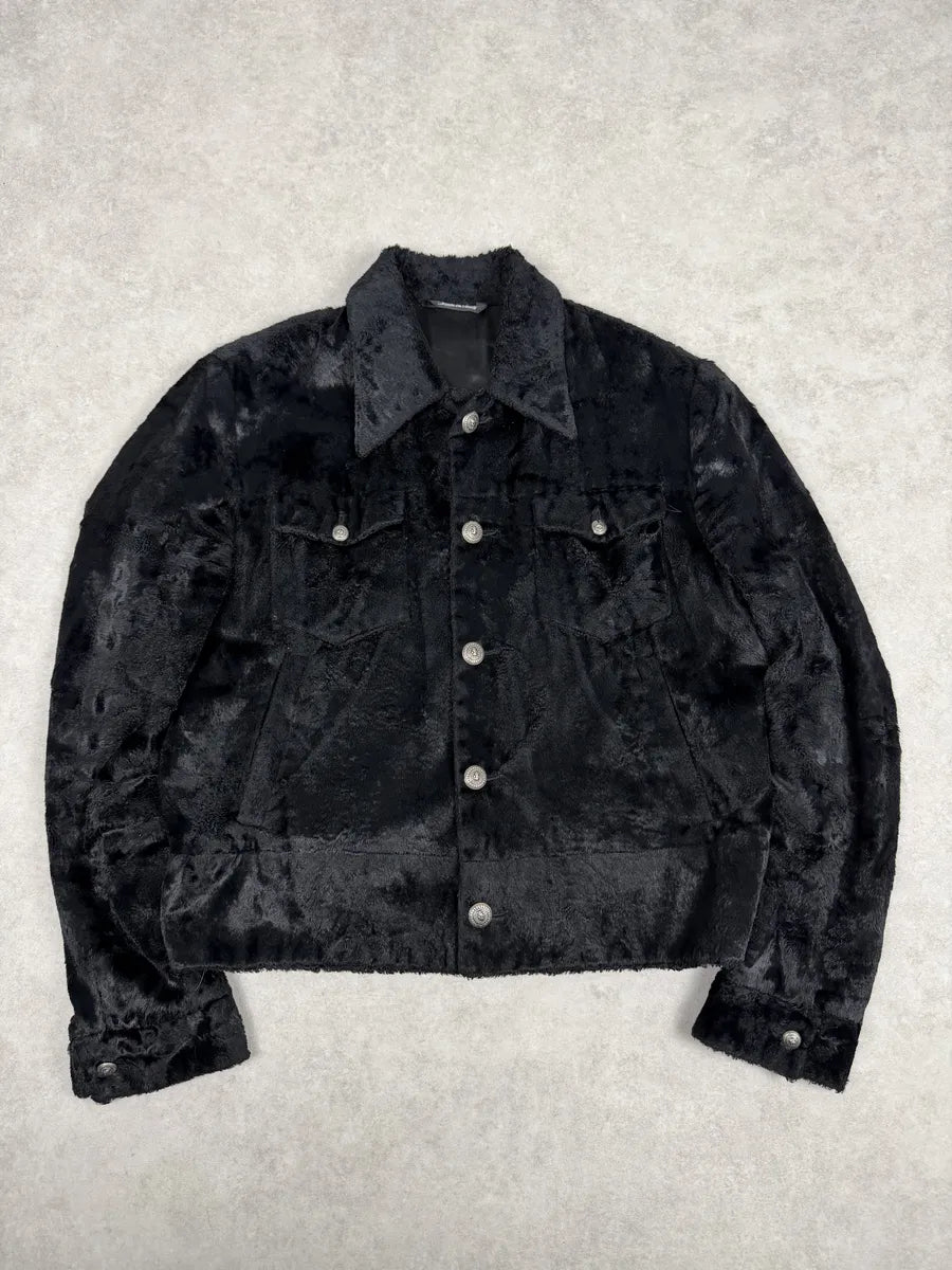 2000s Versace Faux Fur Black Buttoned Jacket OkeGfkc 5