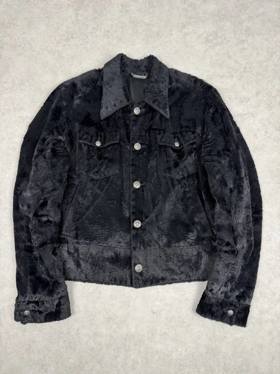 2000s Versace Faux Fur Black Buttoned Jacket OkeGfkc 0