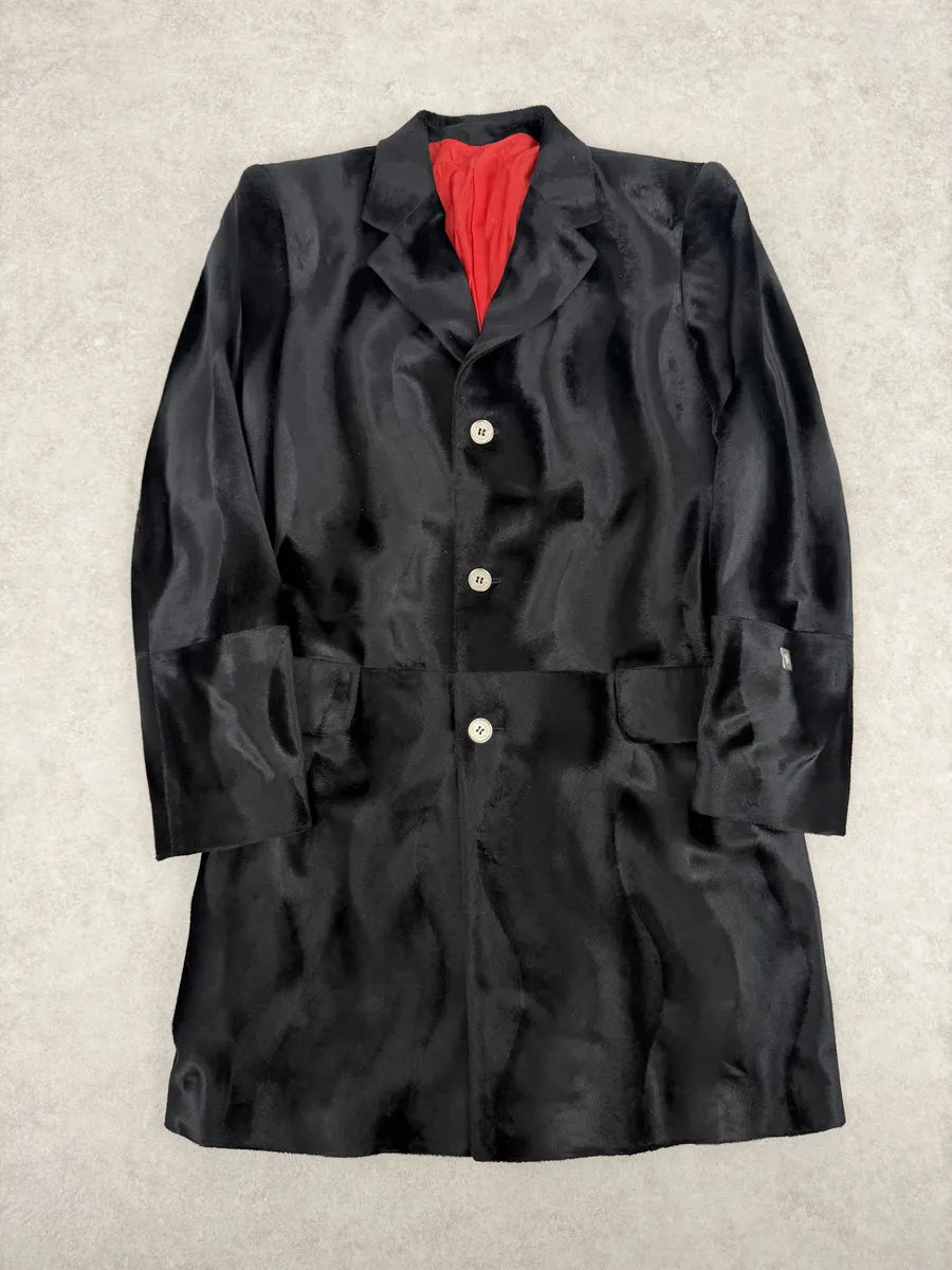 2000s Versace Faux Fur Black Imperial Trench Coat TIPSprC 0