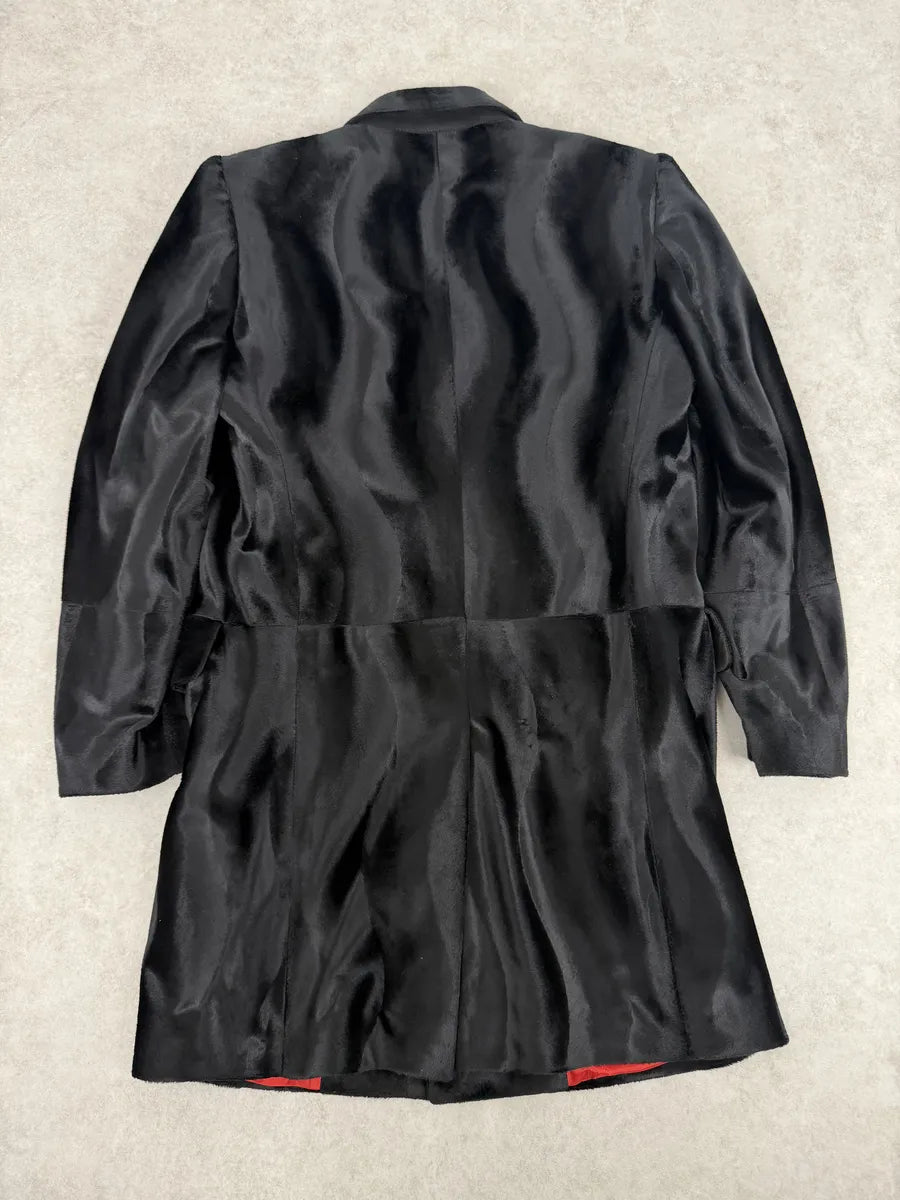 2000s Versace Faux Fur Black Imperial Trench Coat TIPSprC 1