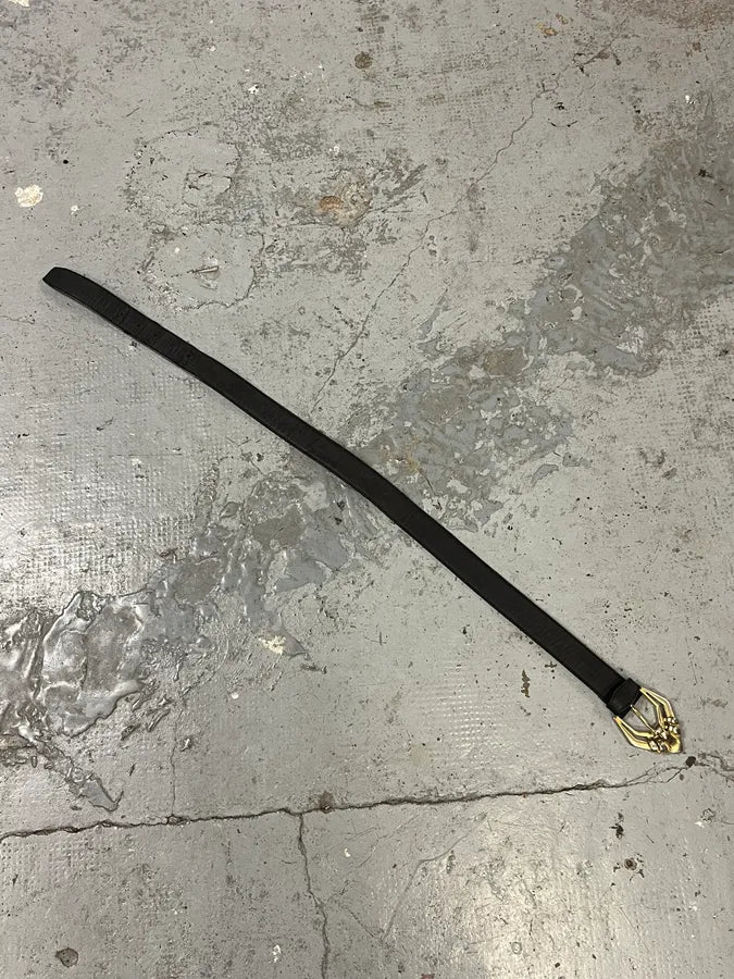 2000s Versace Golden Futuristic V Black Leather Belt qwdEjAN 7